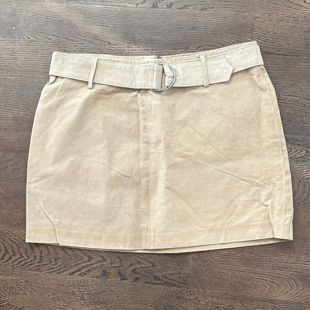 Weather Vane Tan Leather Mini‎ Skirt with Belt